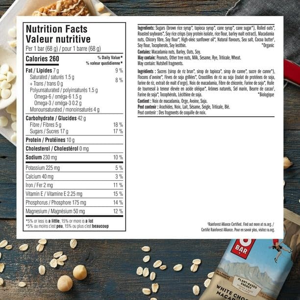 Clif bar White Chocolate Macadamia Nut, Energy Bars, Plant Based Food, Non-GMO, 12 x 68g/2.4 oz (Shipped from Canada)