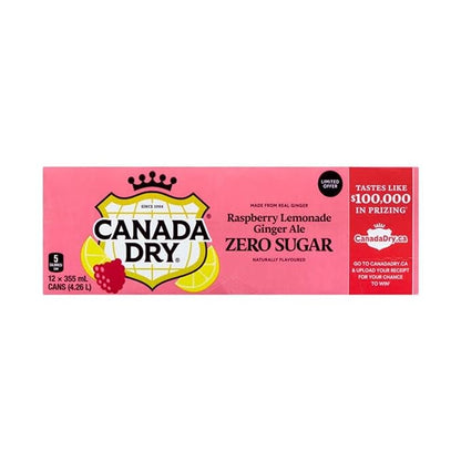 Canada Dry Raspberry Lemonade Ginger Ale Zero Sugar, 12 x 355ml/12 fl. oz (Shipped from Canada)