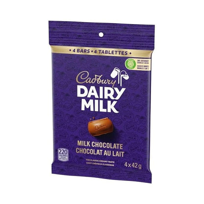 Cadbury Dairy Milk, Milk Chocolate, The Classic Creamy Taste, Chocolate Bars, Multipack 4 x 42g, 168 g/5.9 oz (Includes Ice Pack) Shipped from Canada