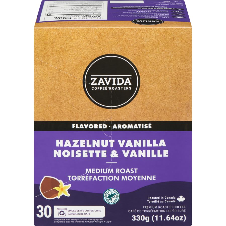 Zavida Single Serve Coffee K-Cup Hazelnut Vanilla Medium Roast, 30 Count, 330g/11.64oz (Shipped from Canada)