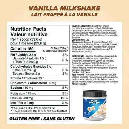 Pure Protein Vanilla Milkshake, 100% Whey Protein Powder 453g/16oz (Shipped from Canada)