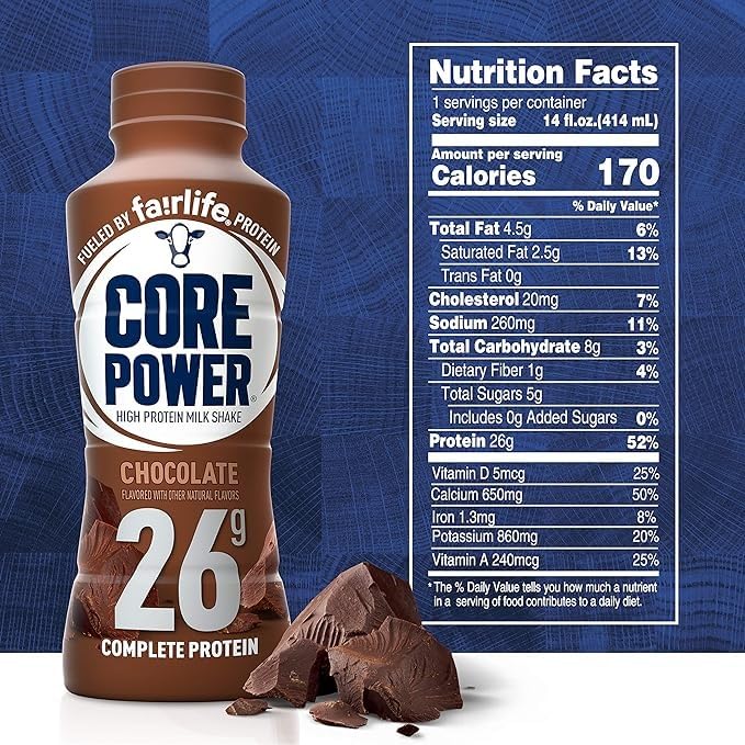 Fairlfe Core Power 26g Protein Milk Shakes Variety Pack (Pack of 8), Chocolate, Vanilla, Strawberrry Banana, Banana, Made with Canadian Milk, 414mL/14 fl. oz. (Shipped from Canada)