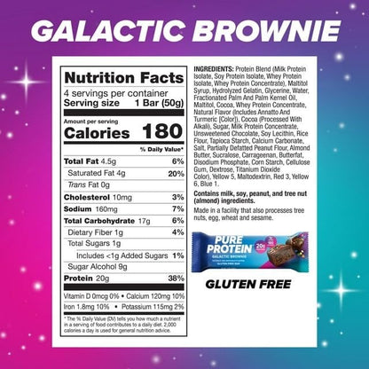 Pure Protein New Galactic Brownie, 20g Protein, Gluten Free, 6 Bars x 50g/1.76 oz (Shipped from Canada)