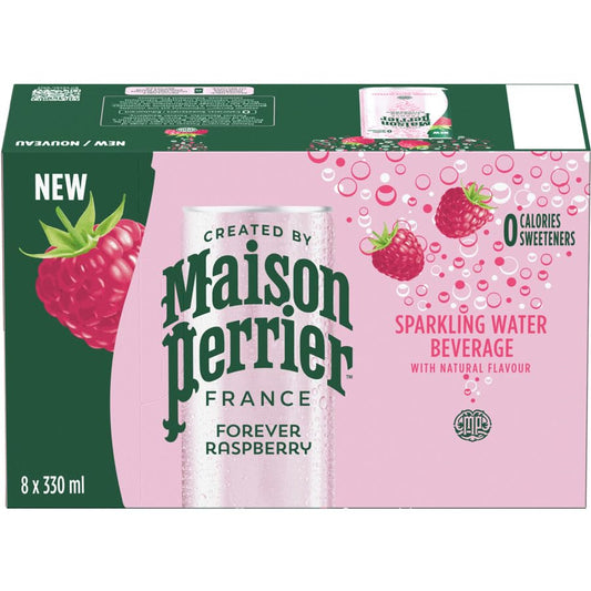 Maison Perrier France Raspberry, Sparkling Water Beverage, Natural Raspberry Flavour, No Calories, No Sweeteners, No Sodium, Sourced & Bottled In France, 8 x 330ml/11.15 fl. oz (Shipped from Canada)