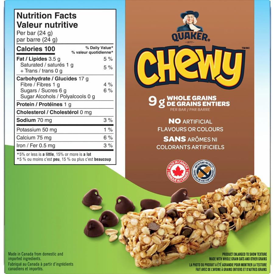 Quaker Chewy Granola Bars Chocolatey Chip Nutrition Facts