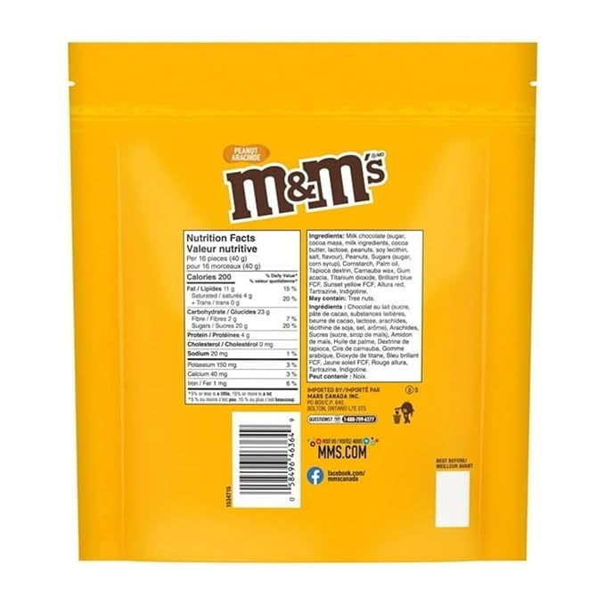 M&Ms, Peanut Milk Chocolate Candies, Pantry Size Share Bag, 800g/28.2 oz (Includes Ice Pack) Shipped from Canada