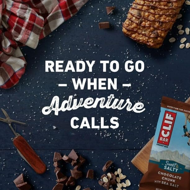 Clif Bar Sweet & Salty Chocolate Chunk with Sea Salt Energy Bars, Plant Based Food, Non-GMO, 12 x 68g/2.4 oz (Shipped from Canada)