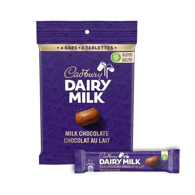 Cadbury Dairy Milk, Milk Chocolate, The Classic Creamy Taste, Chocolate Bars, Multipack 4 x 42g, 168 g/5.9 oz (Includes Ice Pack) Shipped from Canada