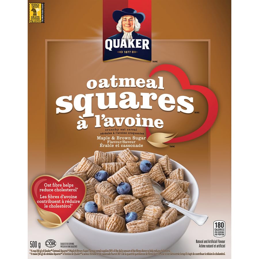 Quaker Oatmeal Squares Maple & Brown Sugar Cereal, 500g/17.6 oz (Shipped from Canada)