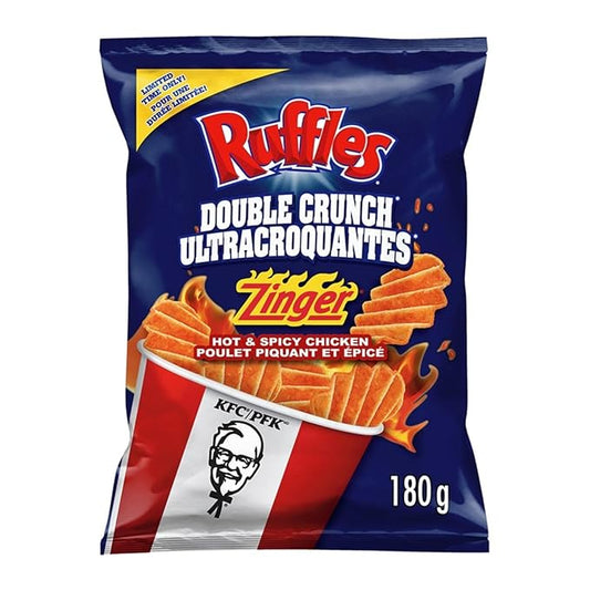 Ruffles Double Crunch KFC Zinger Hot & Spicy Chicken Potato Chips, 180 g/6.3 oz (Shipped from Canada)