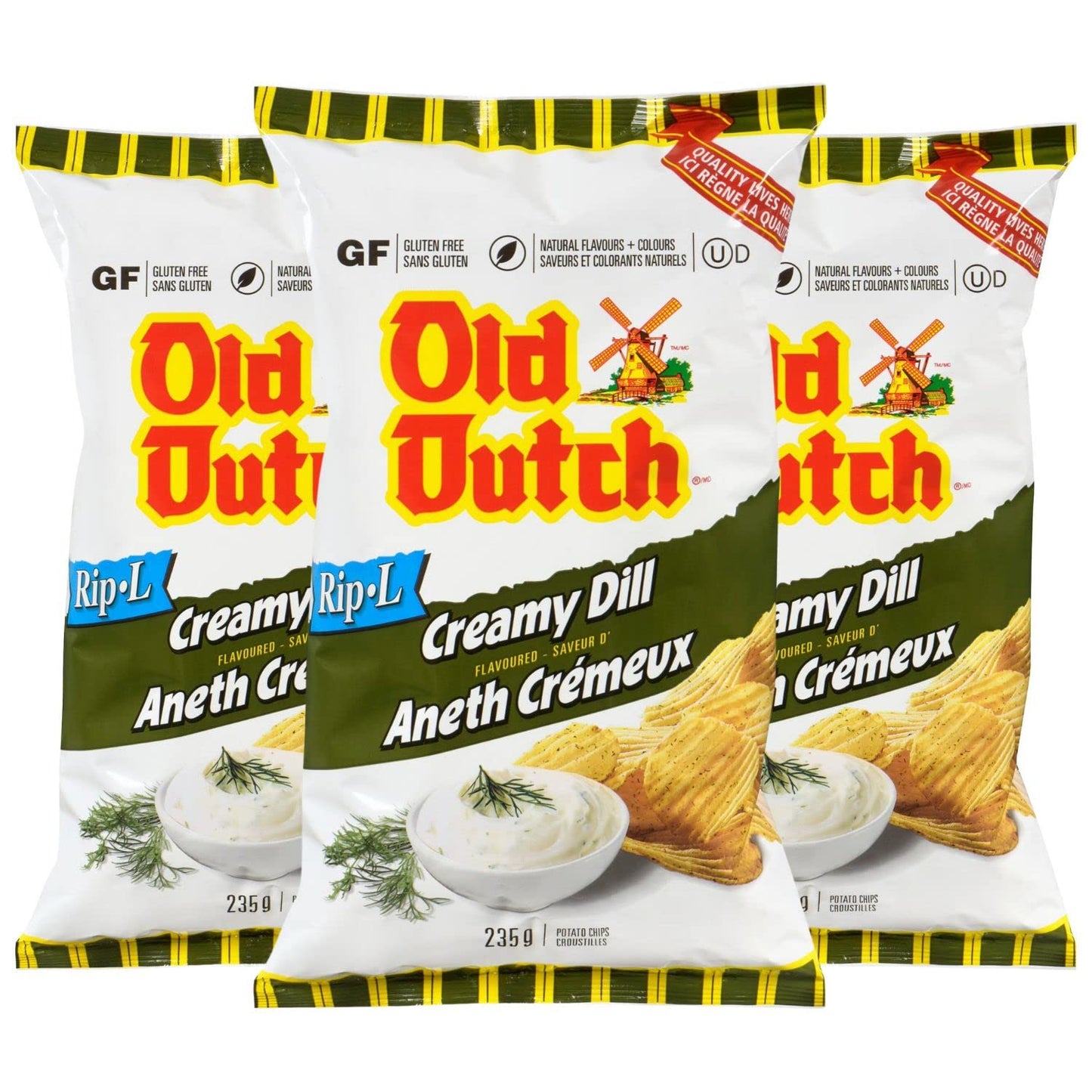 Old Dutch Creamy Dill Potato Chips pack of 3
