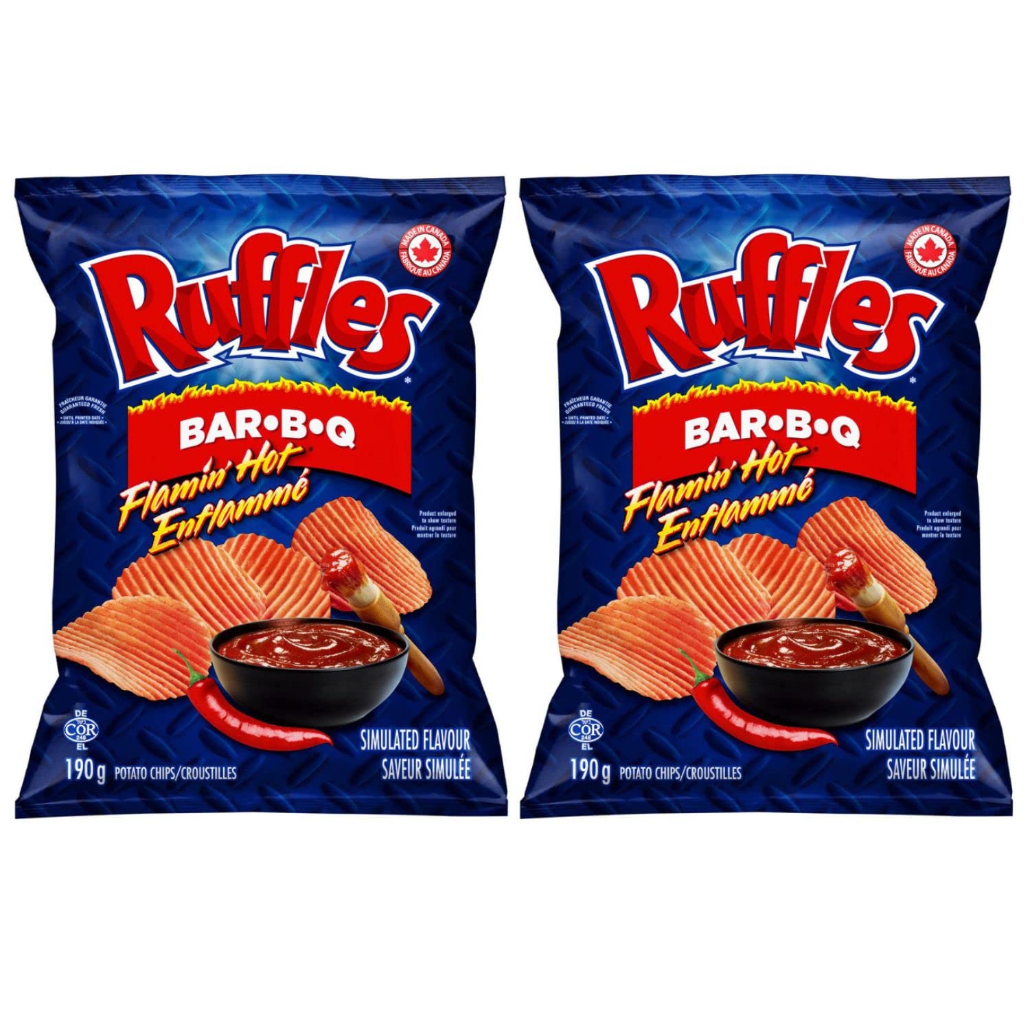 Ruffles Flamin' Hot Bar-B-Q Potato Chips pack of 2