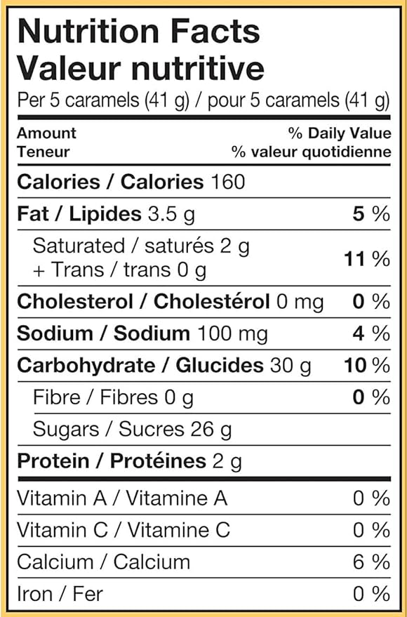 Kraft Original Chewy Caramel Candies Bag Nutrition Facts