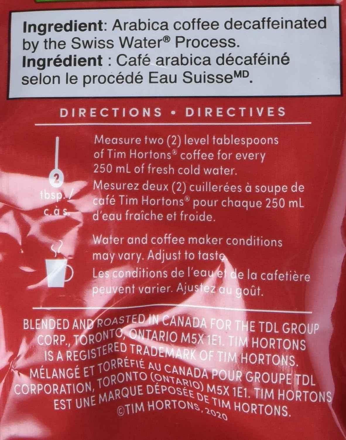 Tim Hortons Decaf Coffee Fine Grind Bag Medium Roast 300g/10.58oz (Shipped from Canada)