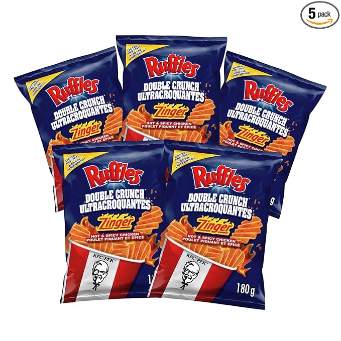 Ruffles Double Crunch KFC Zinger Hot & Spicy Chicken Potato Chips, 180 g/6.3 oz (Shipped from Canada)