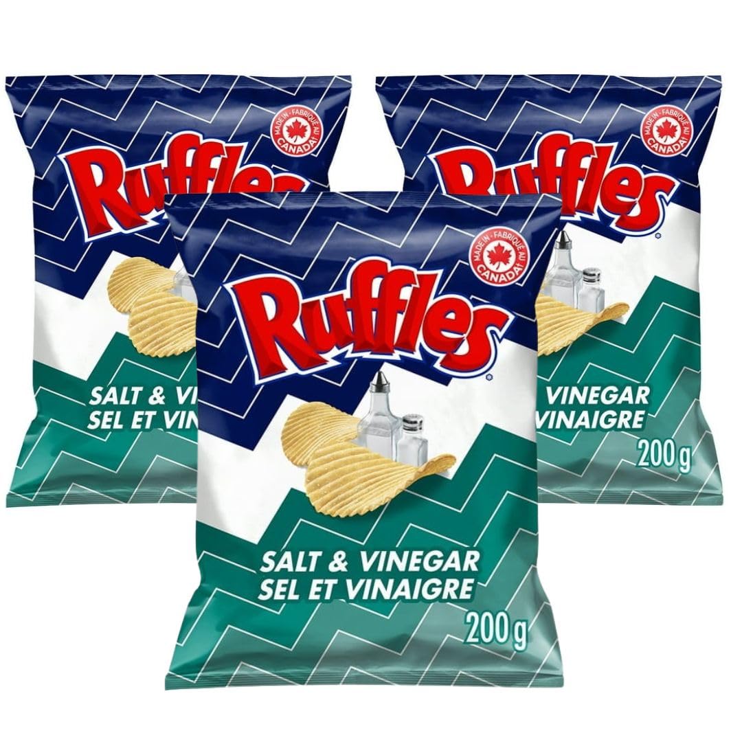 Ruffles New Salt & Vinegar Potato Chips, 200g/7.05 oz (Shipped from Canada)