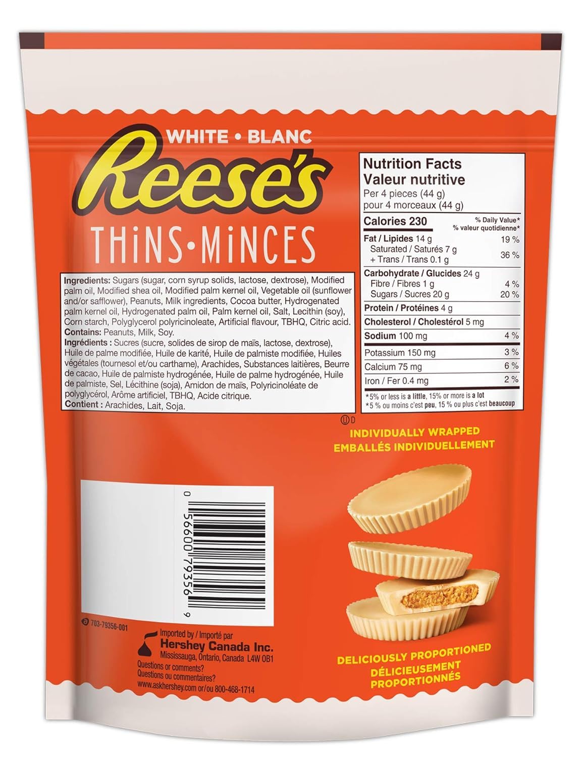 Reese's Thins Peanut Butter Cups White Crème 165g/5.8oz (Shipped from Canada)