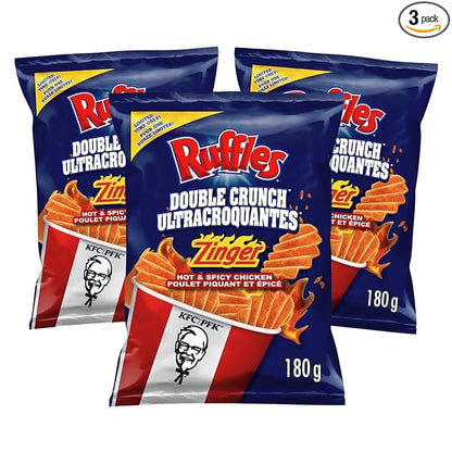 Ruffles Double Crunch KFC Zinger Hot & Spicy Chicken Potato Chips, 180 g/6.3 oz (Shipped from Canada)