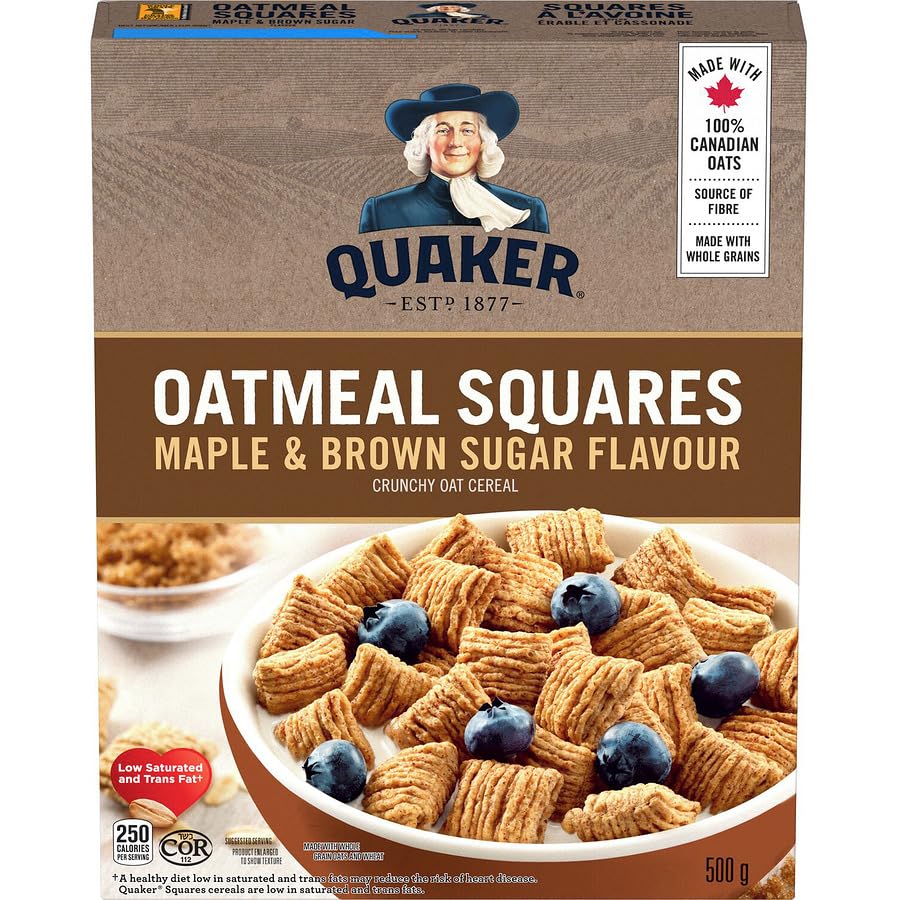 Quaker Oatmeal Squares Maple & Brown Sugar Cereal, 500g/17.6 oz (Shipped from Canada)