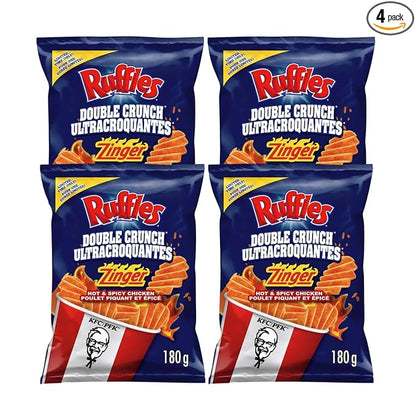 Ruffles Double Crunch KFC Zinger Hot & Spicy Chicken Potato Chips, 180 g/6.3 oz (Shipped from Canada)