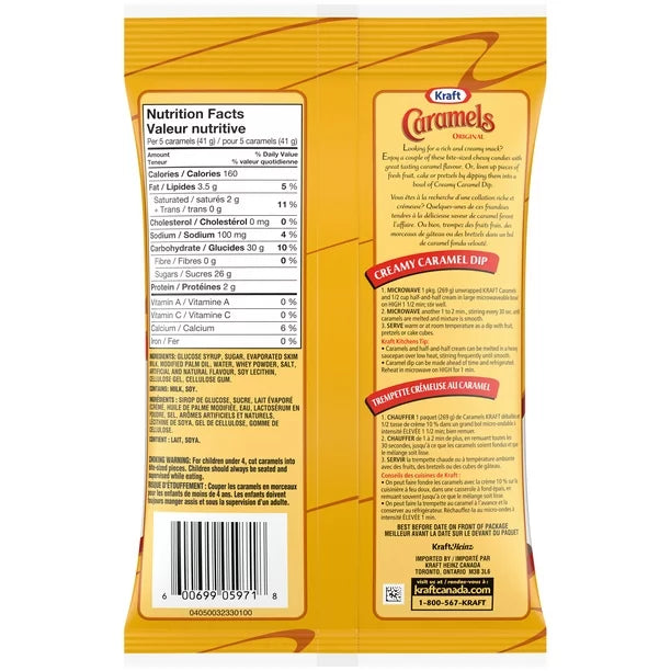 Kraft Original Chewy Caramel Candies Bag back cover