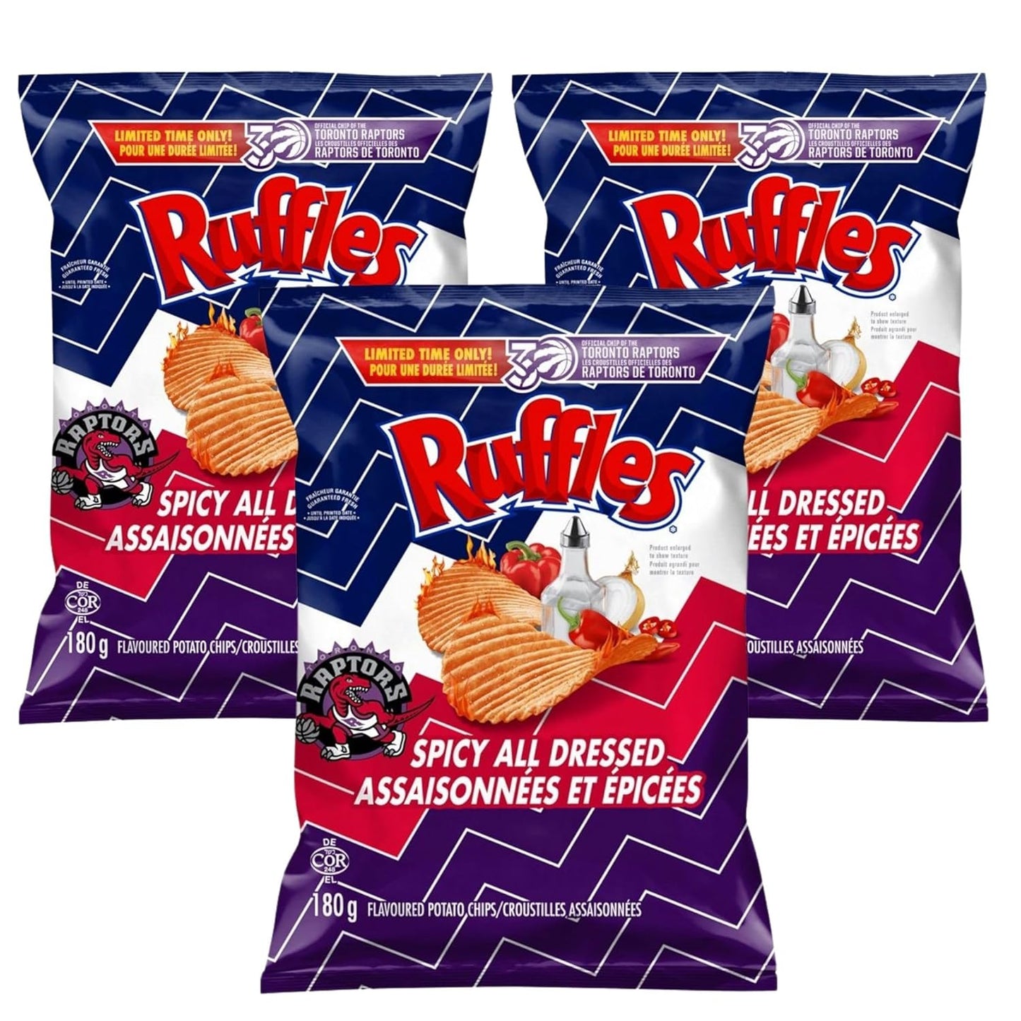 Ruffles Spicy All Dressed Flavoured Potato Chips, 180g/6.3oz (Shipped from Canada)