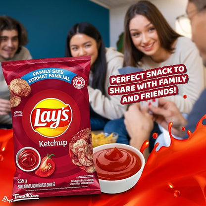 Lays Ketchup Potato Chips Family Bag, Canadian Chips; For Sharing - Limited Edition, 219.7g / 7.7oz (Shipped from Canada)