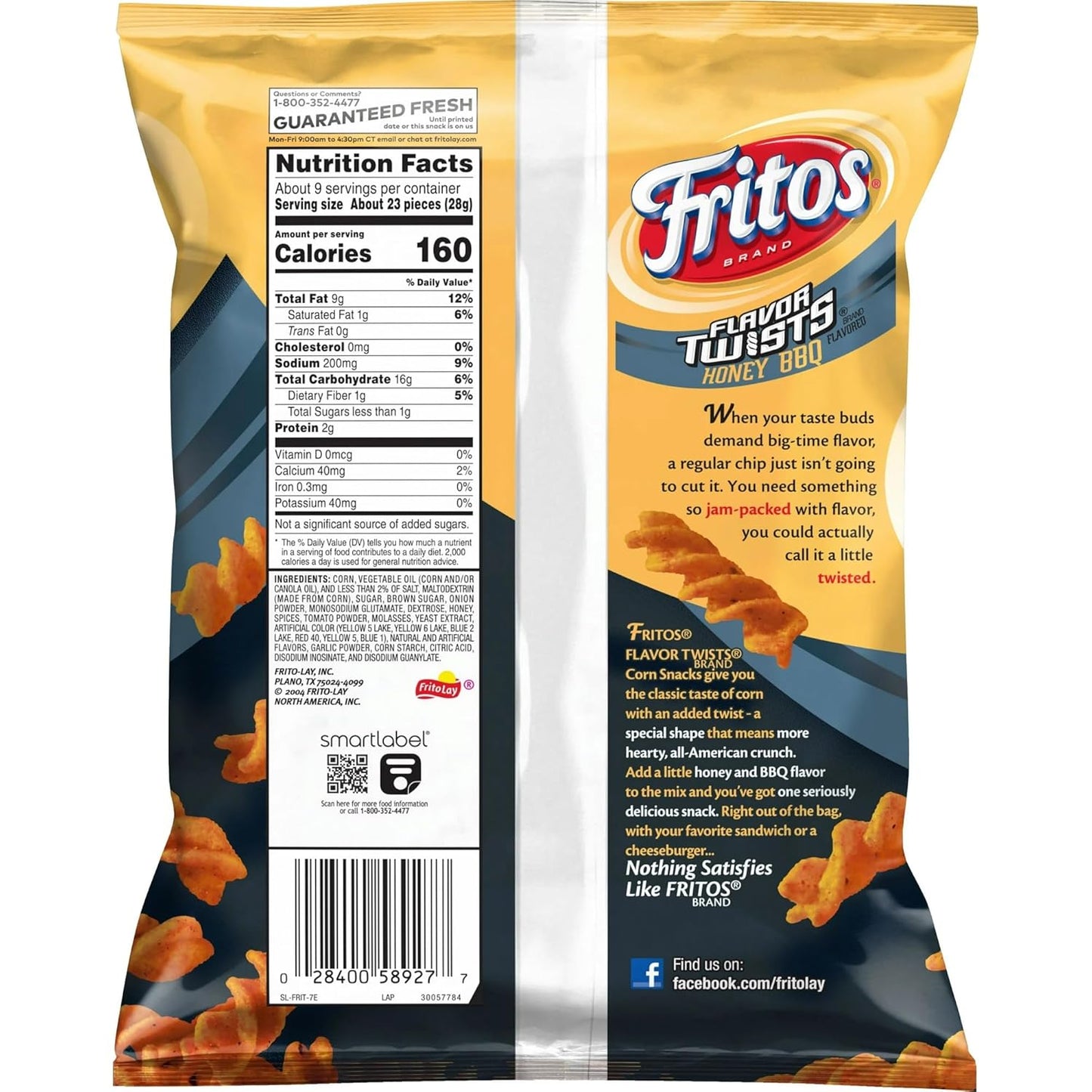 Fritos Flavor Twists Honey BBQ Flavor Corn Snacks, 262g/9.2oz (Shipped from Canada)