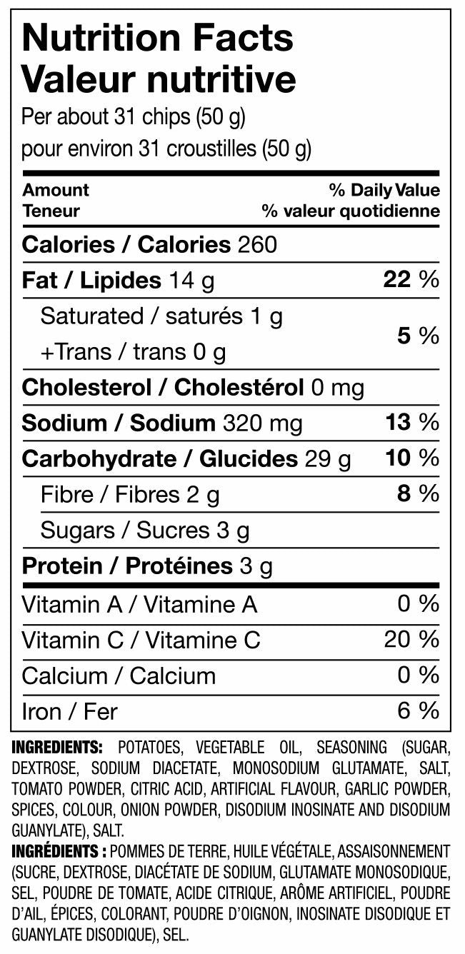 Great Value Ketchup Flavoured Potato Chips Nutrition Facts