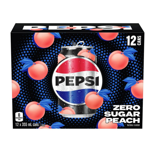 Pepsi Zero Sugar Peach - Limited Edition, Cans, 12 x 355ml/12 fl. oz (Shipped from Canada)