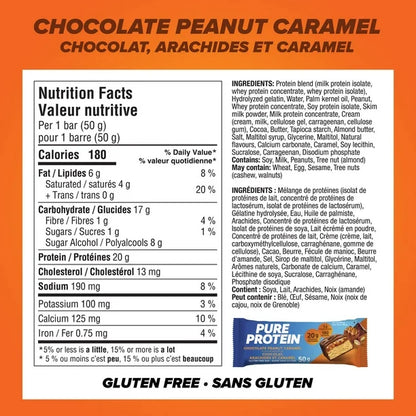 Pure Protein Chocolate Peanut Caramel 20g of protein, gluten free, 6x50g/1.76oz (Shipped from Canada)