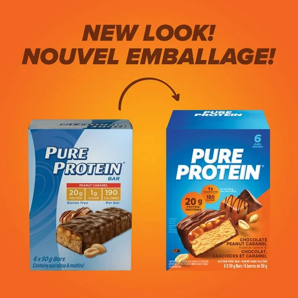 Pure Protein Chocolate Peanut Caramel 20g of protein, gluten free, 6x50g/1.76oz (Shipped from Canada)