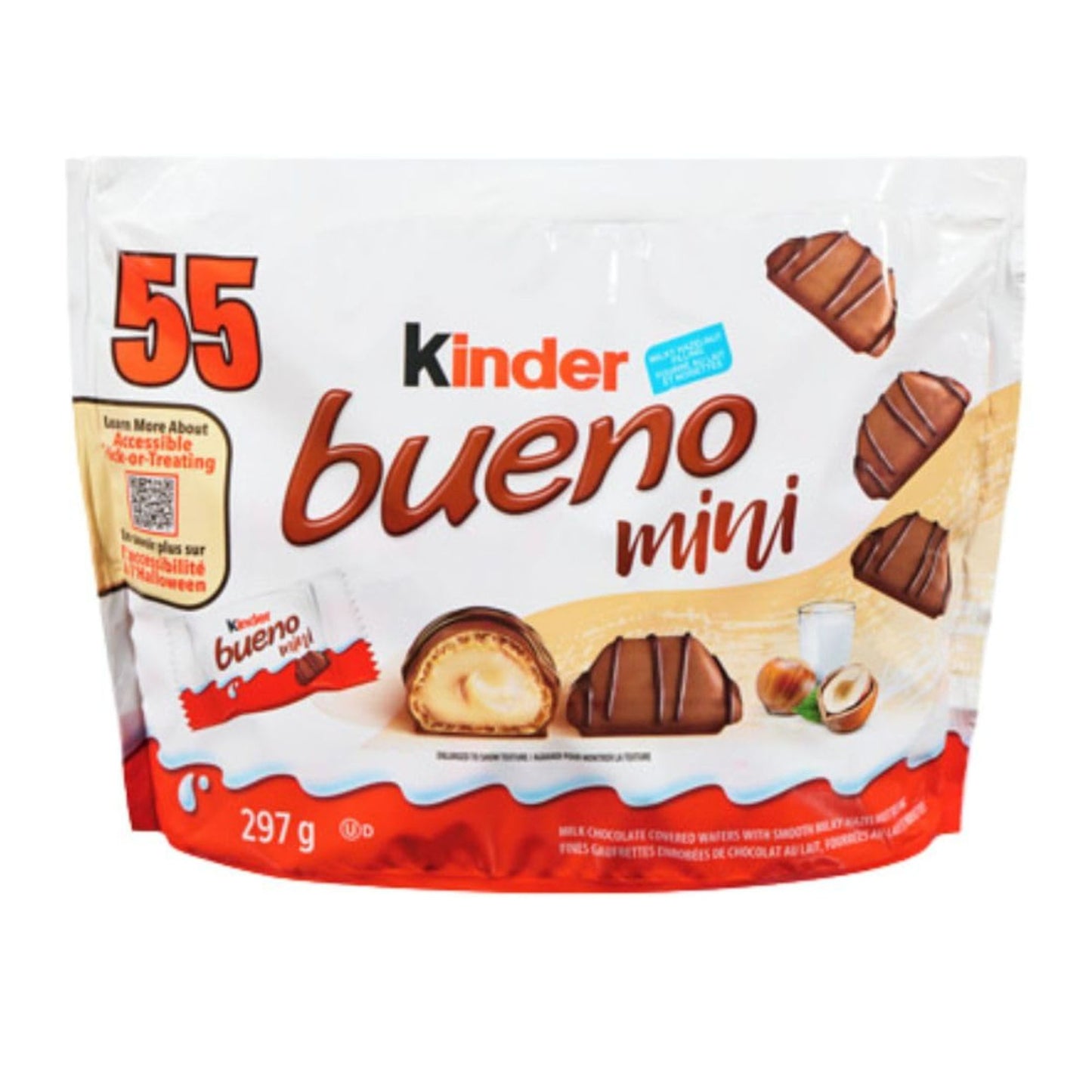 Kinder Bueno Mini Chocolate and Hazelnut Cream Candy Bars, 55ct, 297g/10.5 oz, Includes Ice Pack (Shipped from Canada)