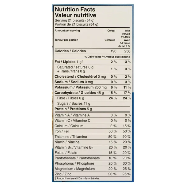 Kellogg's Mini Wheats Original Cereal Jumbo Nutrition Facts