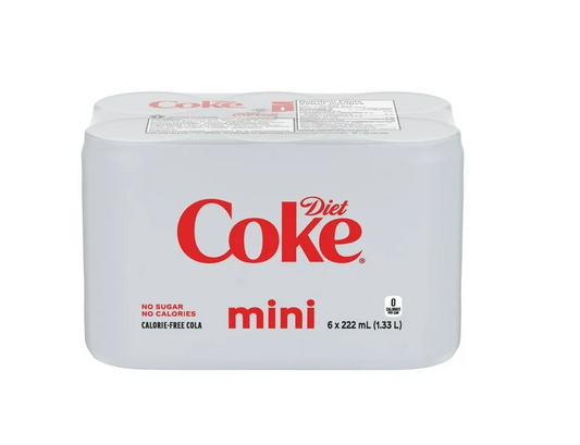 Diet Coca-Cola Mini Cans Soda 6x222ml/z (Shipped from Canada)