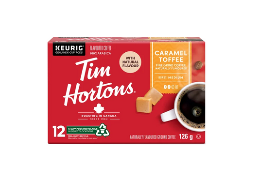 Tim Hortons Caramel Toffee Medium Roast Coffee, Keurig K-Cup 12ct Pods, 126g/4.4 oz (Shipped from Canada)