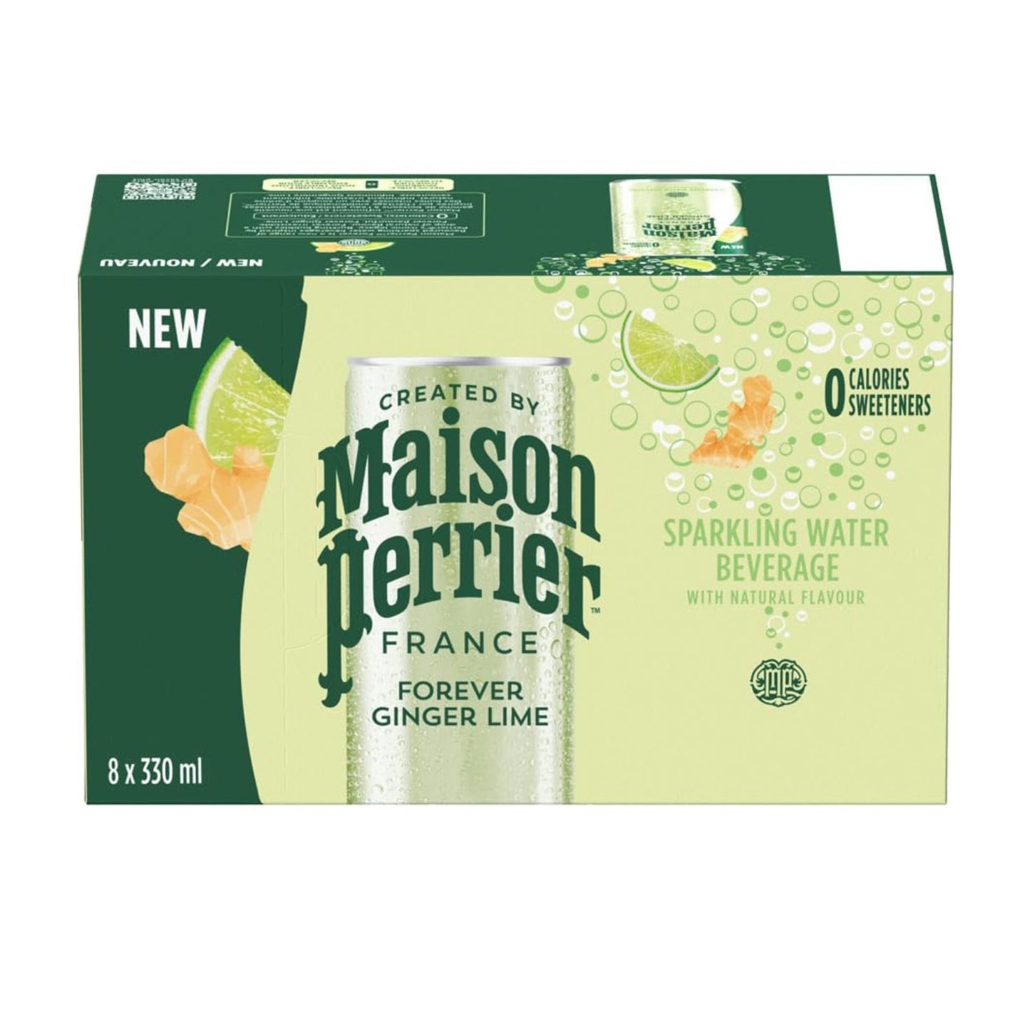 Maison Perrier France Ginger Lime, Sparkling Water Beverage, Natural Ginger Lime Flavour, No Calories, No Sweeteners, No Sodium, Sourced & Bottled In France, 8 x 330ml/11.16 fl. oz (Shipped from Canada)