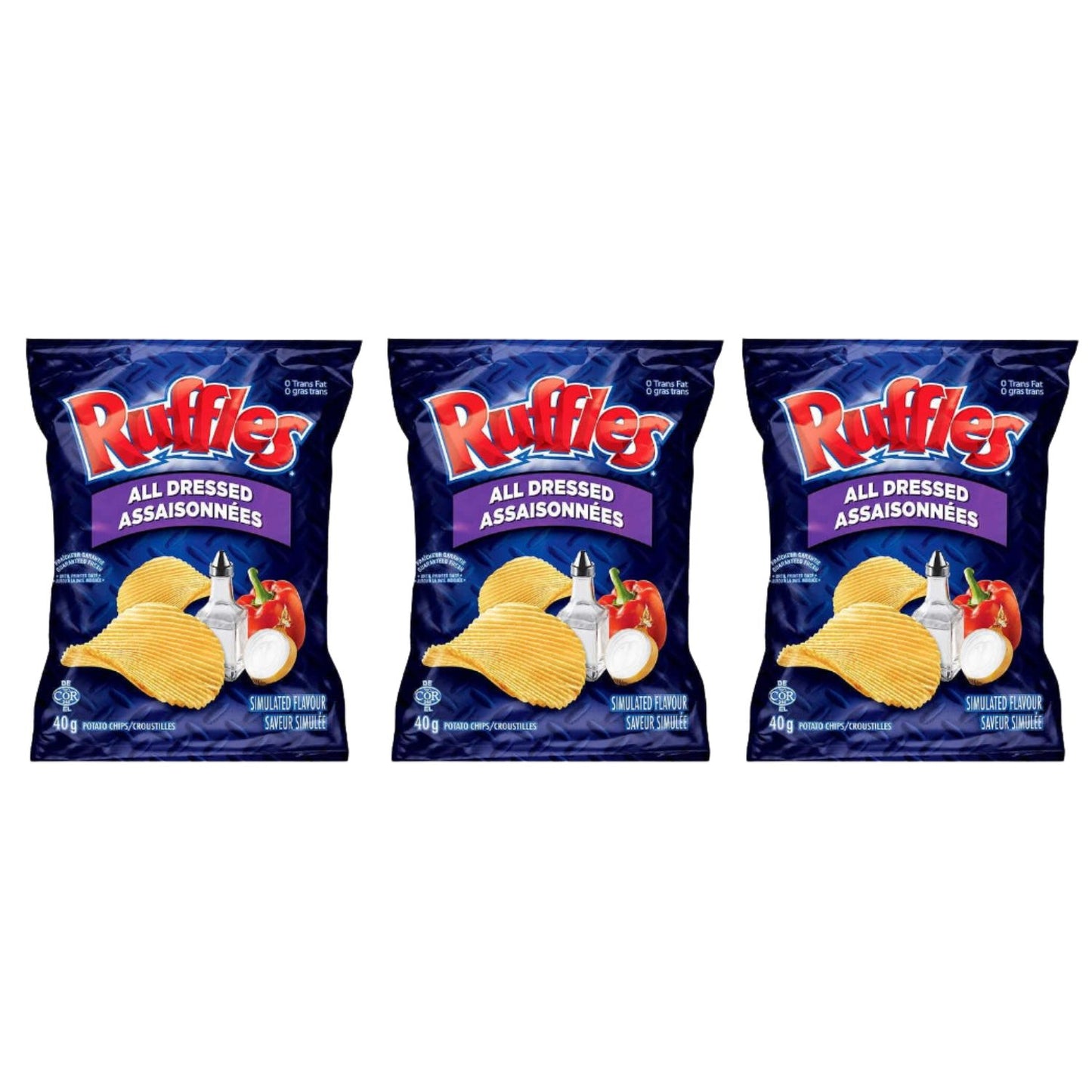 Ruffles All Dressed Chips Snack Bag pack of 3