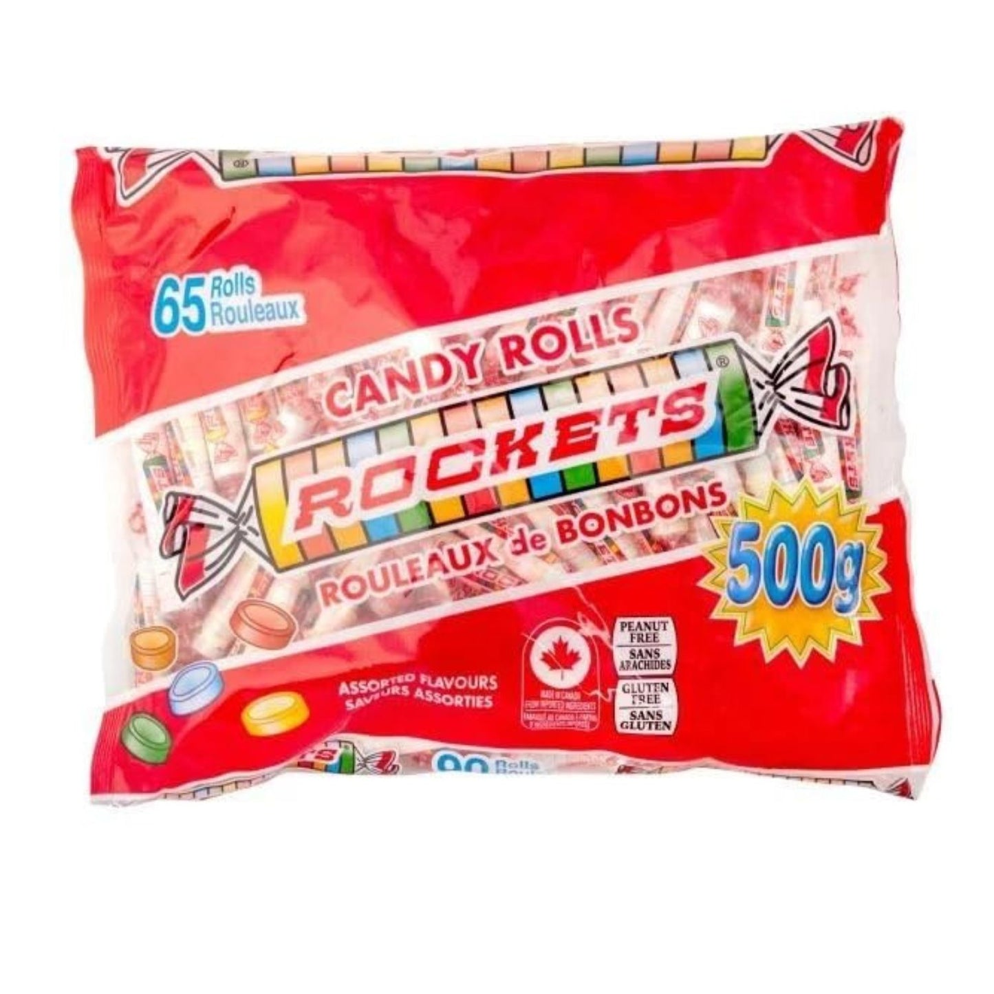 Rockets Candy Smarties (Canadian Exclusive) 65 rolls 500g/17.64oz (Shipped from Canada)