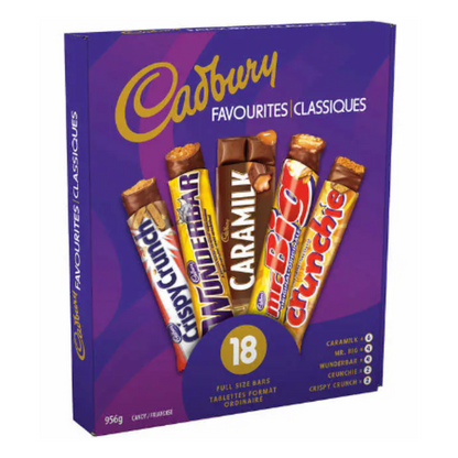 Cadbury 18 Full Size Assorted Chocolate Bars, Caramilk, Mr Big, Crispy Crunch, Crunchie, Wunderbar Chocolate Bars Variety Pack  956g/33.72oz (Shipped from Canada)