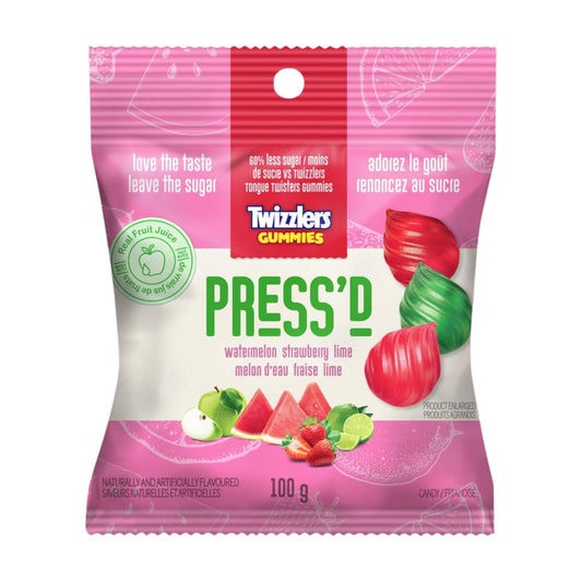 Twizzlers Press'd Fruit Gummies, Watermelon, Strawberry & Lime Flavors, 100g/3.5oz (Shipped from Canada)