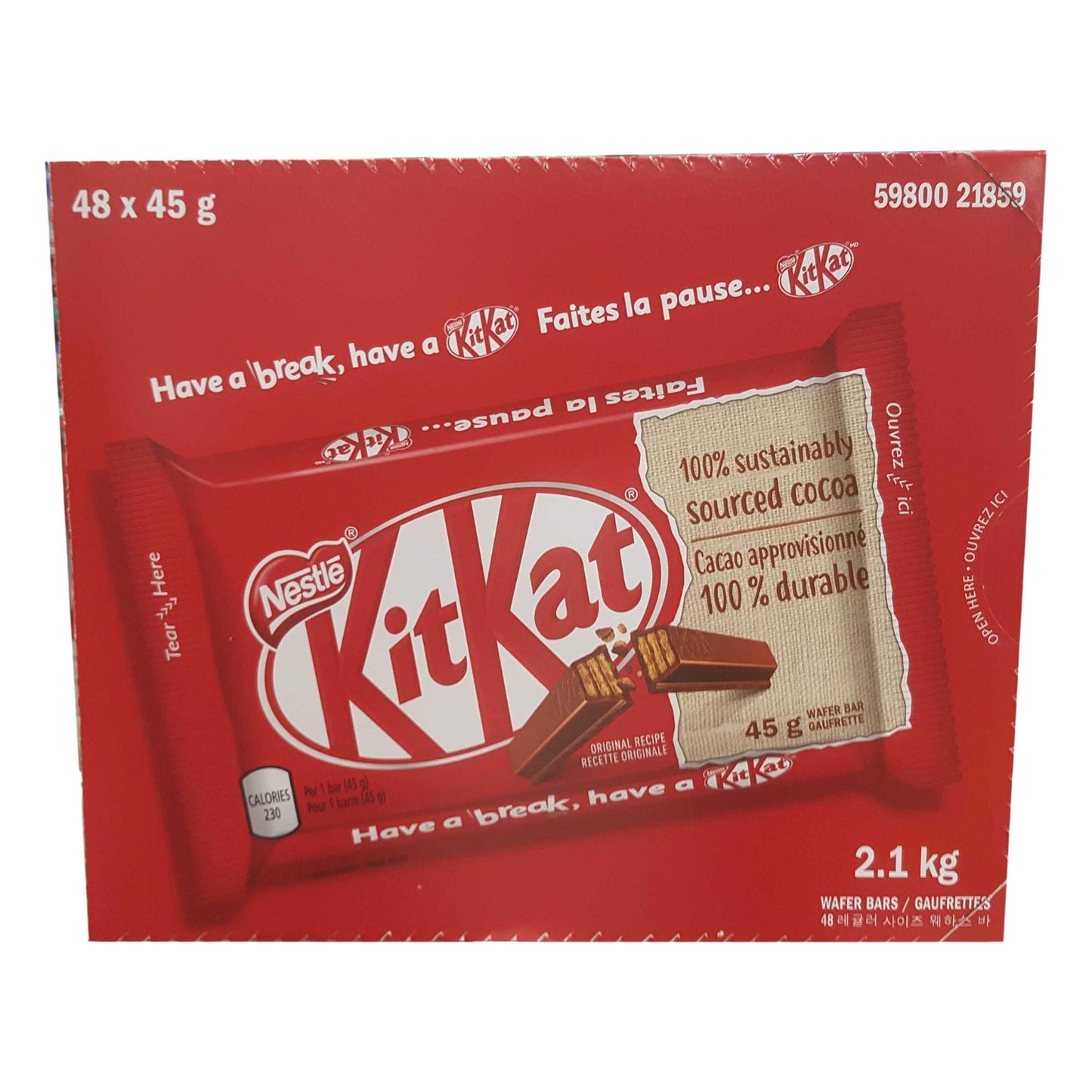 Kit Kat Chocolate Wafer Bars Multipack 48 X 45g, 2.1kg/74oz (Shipped from Canada)