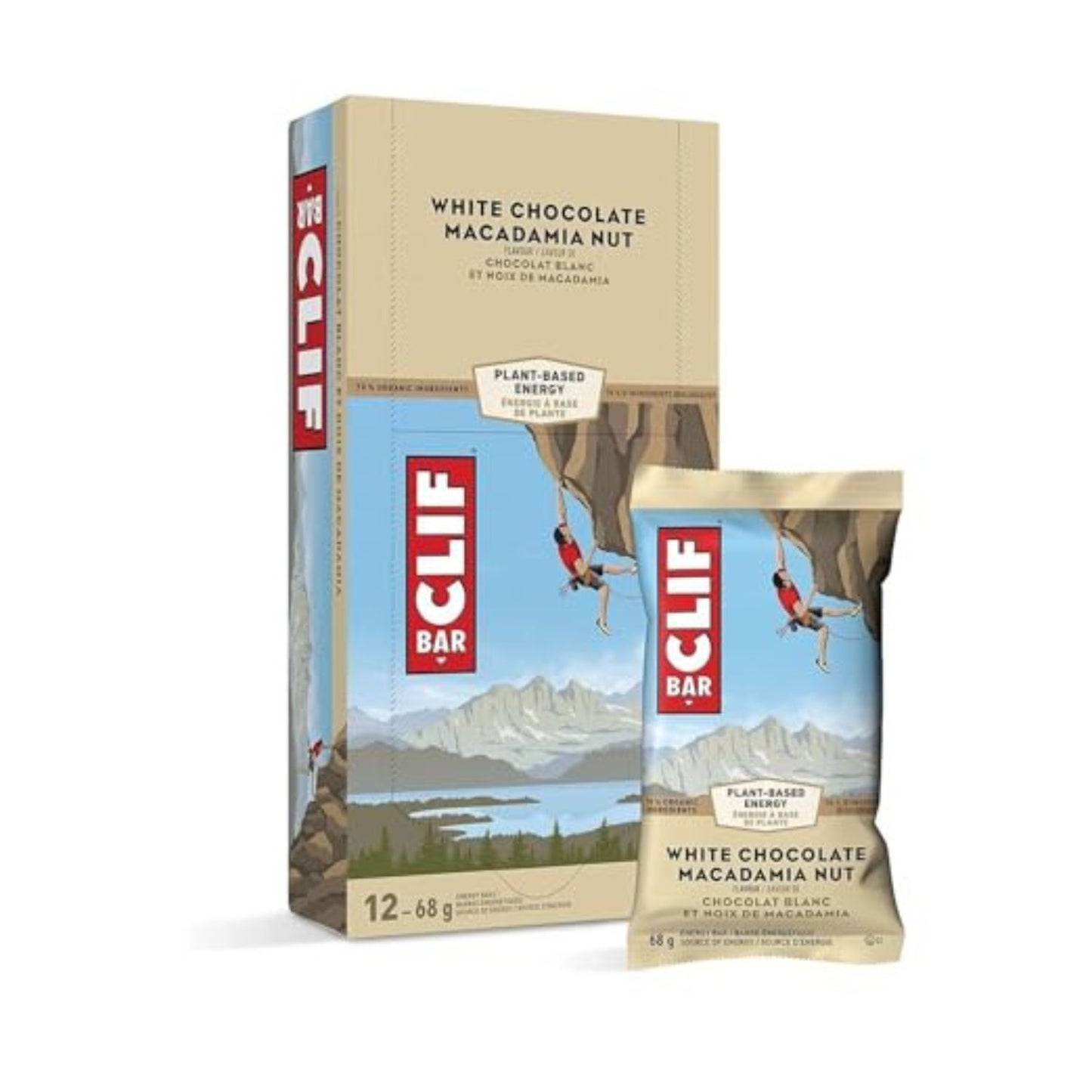 Clif bar White Chocolate Macadamia Nut, Energy Bars, Plant Based Food, Non-GMO, 12 x 68g/2.4 oz (Shipped from Canada)