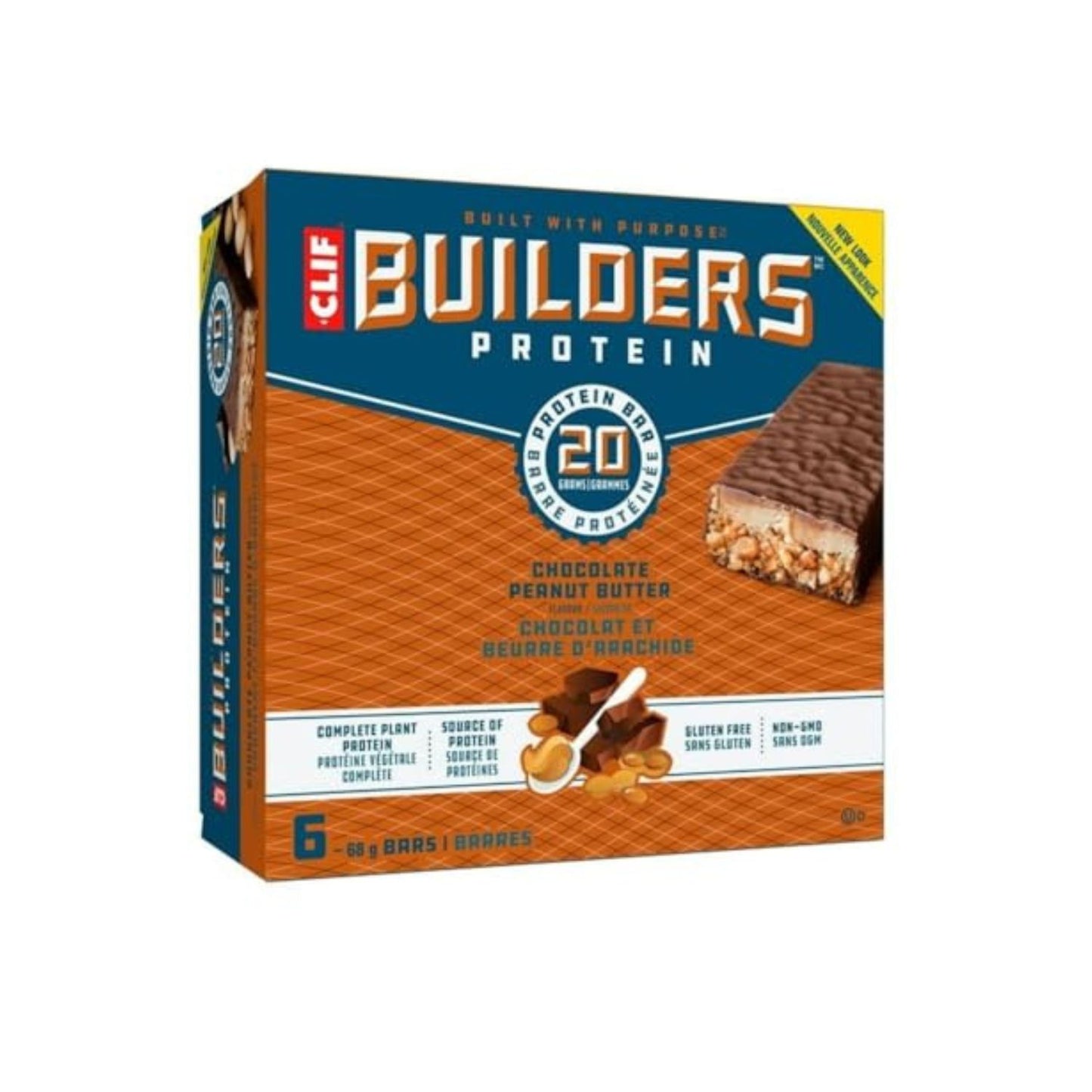 Clif Builder's Protein Bar, Chocolate Peanut Butter, Non-GMO, 6 x 68 g/2.4 oz (Shipped from Canada)