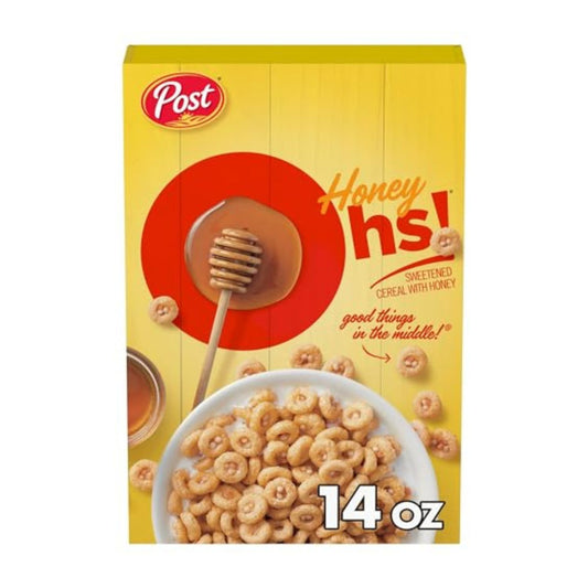 Post Honey Ohs! Cereal, Filled Ohs Breakfast Cereal, Breakfast Snacks, 396g/14 oz (Shipped from Canada)