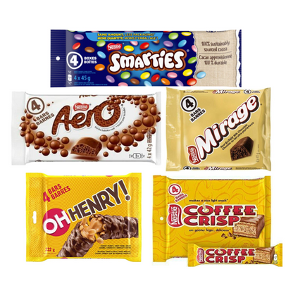 Nestle Variety Full Size Bars, Oh Henry, Coffee Crisp, Smarties, Aero, Mirage Chocolate Bars (Shipped from Canada)