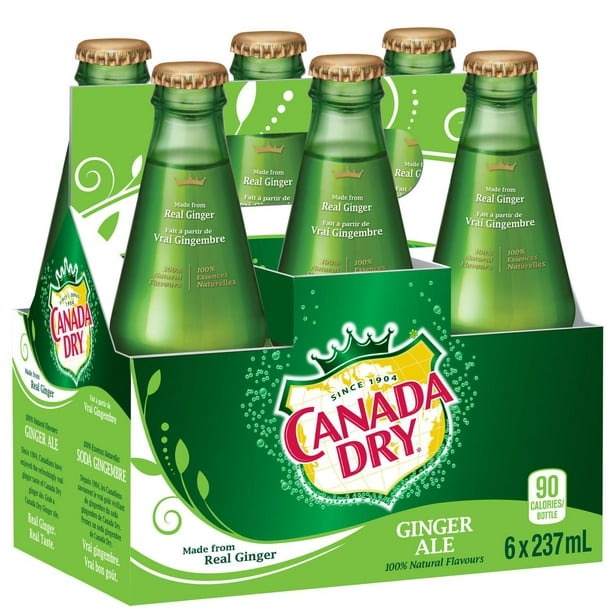 Canada Dry Ginger Ale, 100% Natural Flavours, Made from Real Ginger, 6 Bottles x 237 mL/8 fl. oz (Shipped from Canada)