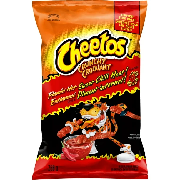 Cheetos Crunchy Flamin' Hot Sweet Chili Heat! Cheese Flavoured Snacks, 268g/9.5oz (Shipped from Canada)