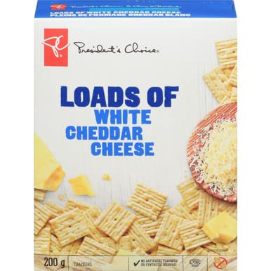 PRESIDENT'S CHOICE Loads Of White Cheddar Cheese Crackers 200g/7.1oz (Shipped from Canada)