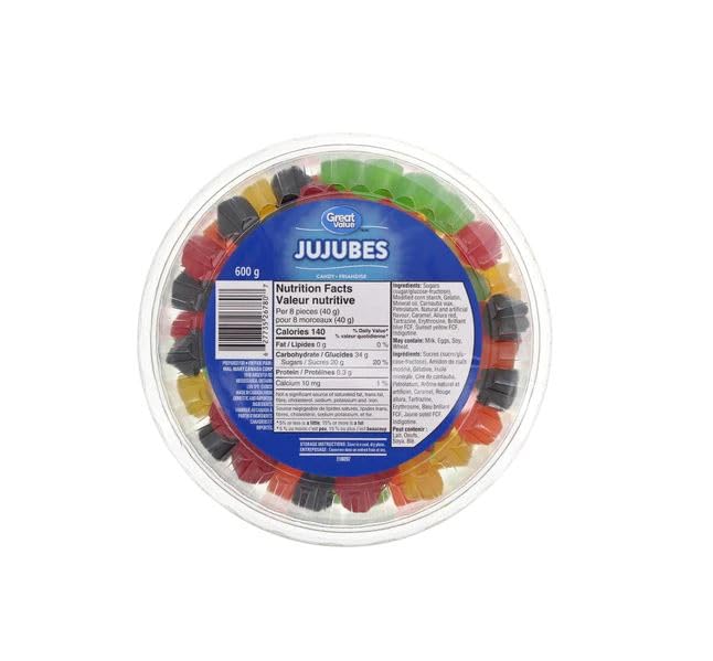 Great Value Tub of Gummy Jujubes 600g/21.16oz (Shipped from Canada)